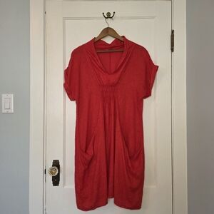 Meo Meli Italian Linen Pocket Dress – Approximate Size M - Deep Coral Red
